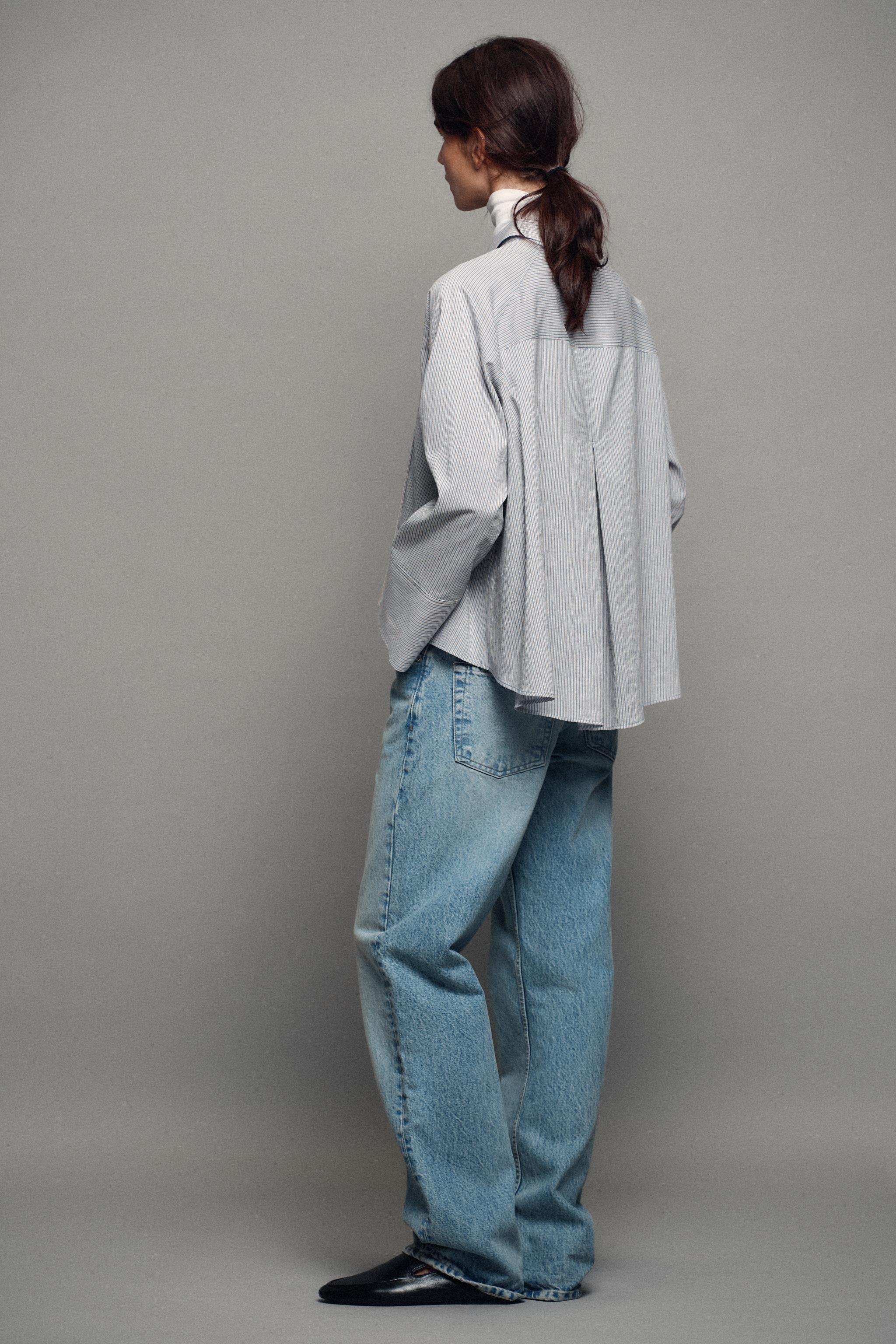 Zara ZW COLLECTION ÇİZGİLİ ANVELOP GÖMLEK görsel 7