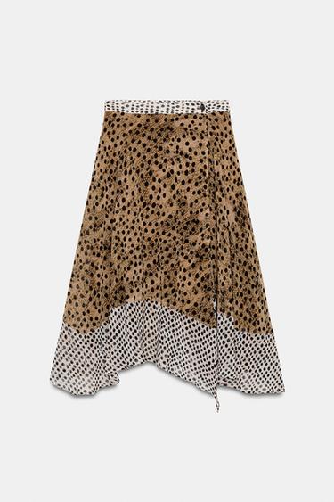 FALDA MIDI ESTAMPADA - Negro / Marrón de Zara - Imagen 0