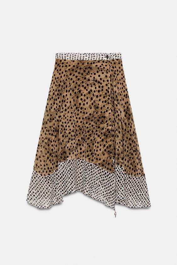 PRINTED MIDI SKIRT - Black / Brown by Zara - Image 0