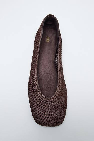 Zara BRAIDED BALLET FLATS - Brown