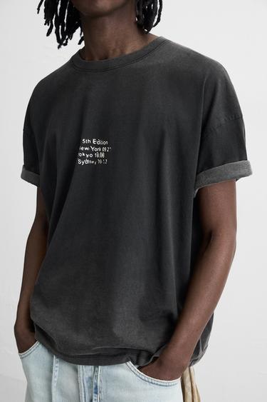 FADED T-SHIRT WITH PATCH - Dark anthracite by Zara - Image 5