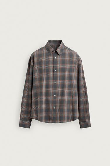 Zara RELAXED FIT PLAID SHIRT - Gray marl