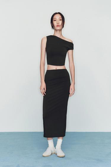 Zara 不對稱紋理上衣 - 黑色