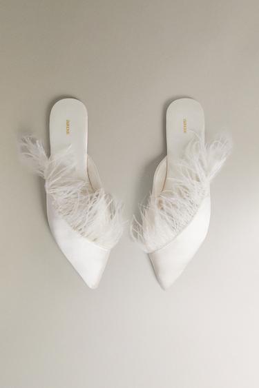 CHAUSSONS OUVERTS À L’ARRIÈRE PLUMES - Blanc écru de Zara - Image 2