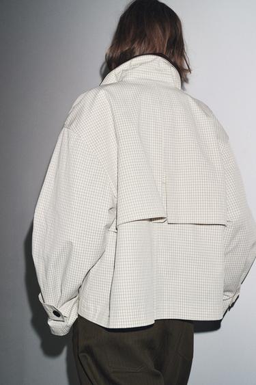 ZW COLLECTION LEATHER COLLAR SHORT TRENCH COAT - Black / White by Zara - Image 2