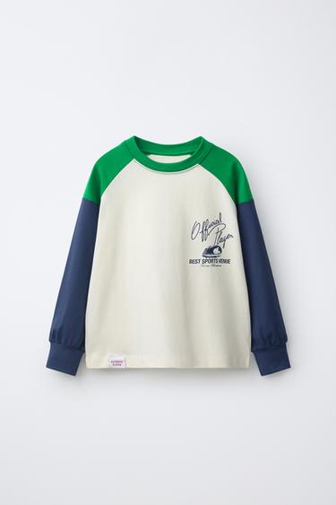 T-SHIRT MED PRINT OG COLOR BLOCK - råhvid fra Zara