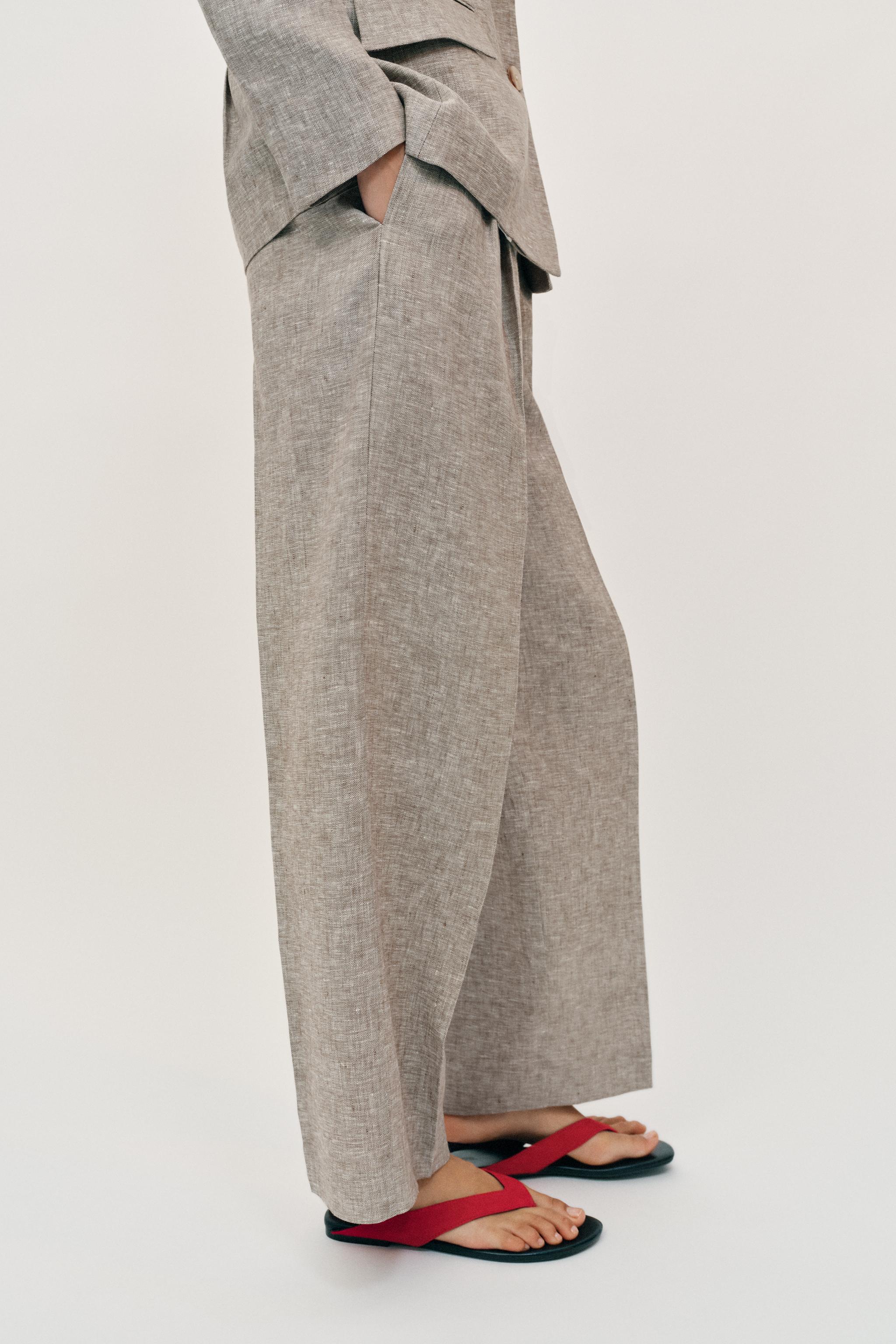 %100 KETEN DÜZ PAÇA PANTOLON - Görsel 4
