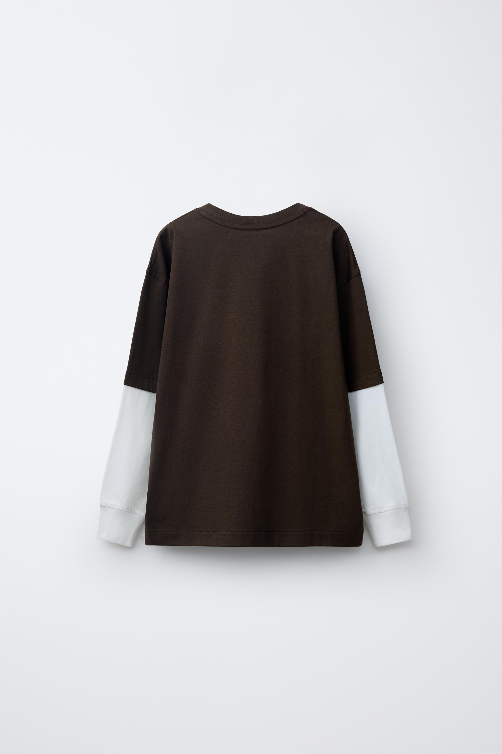 DOUBLE-SLEEVE SPORTY T-SHIRT - Brown | ZARA South Africa