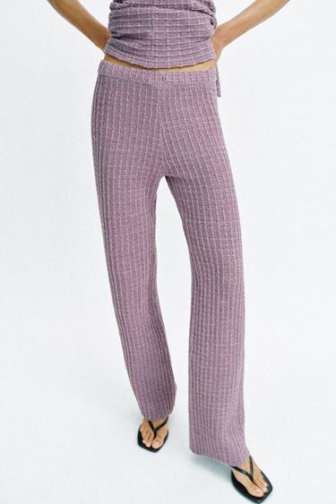 STRETCH TEXTURED TROUSERS - Purple by Zara