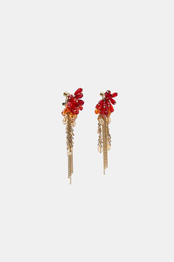 CRYSTAL FRINGE EARRINGS - Red by Zara - Image 4