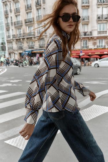 CAMISA CUADROS CUELLO SUBIDO - Multicolor de Zara