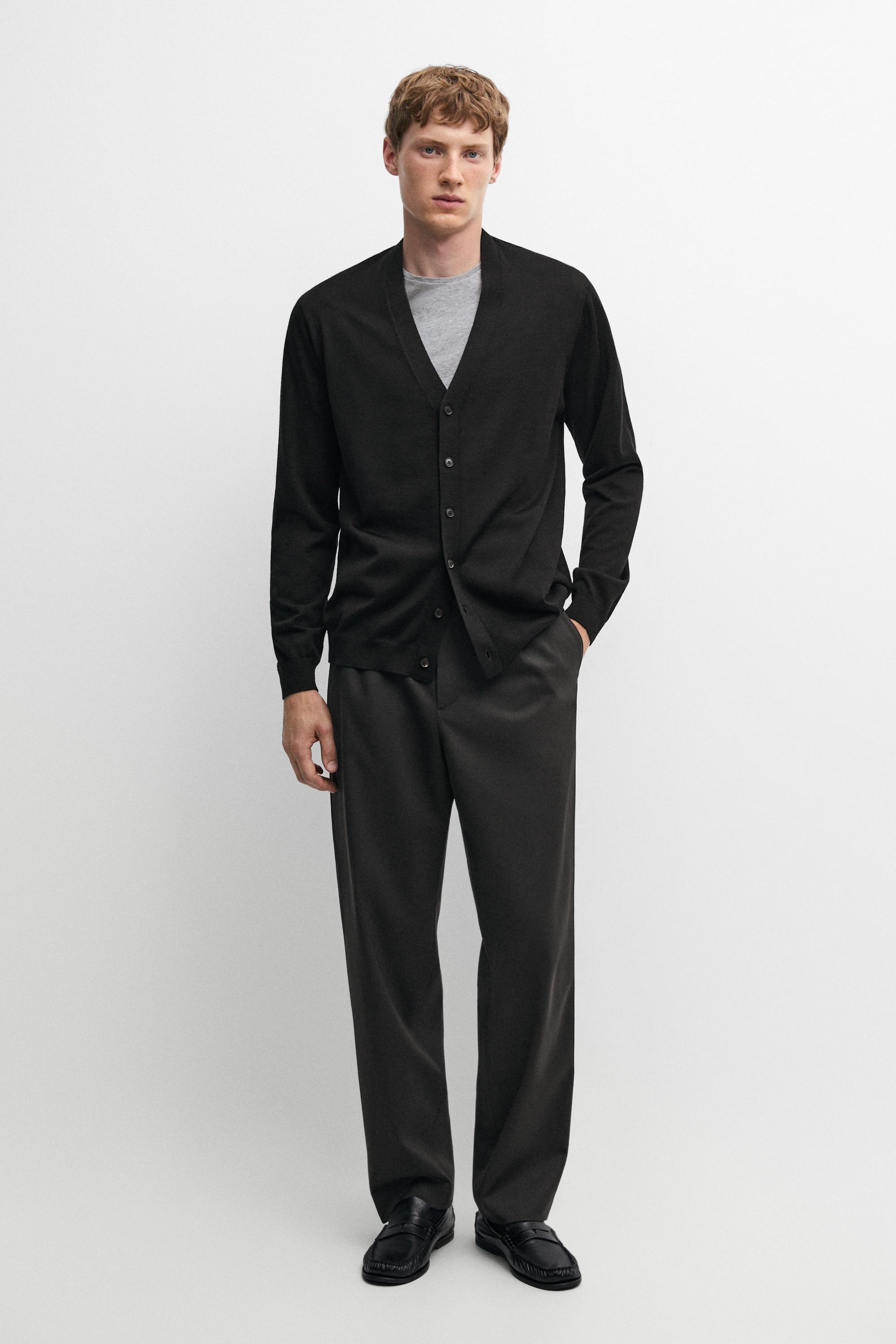 Merino wool button-up cardigan — Black