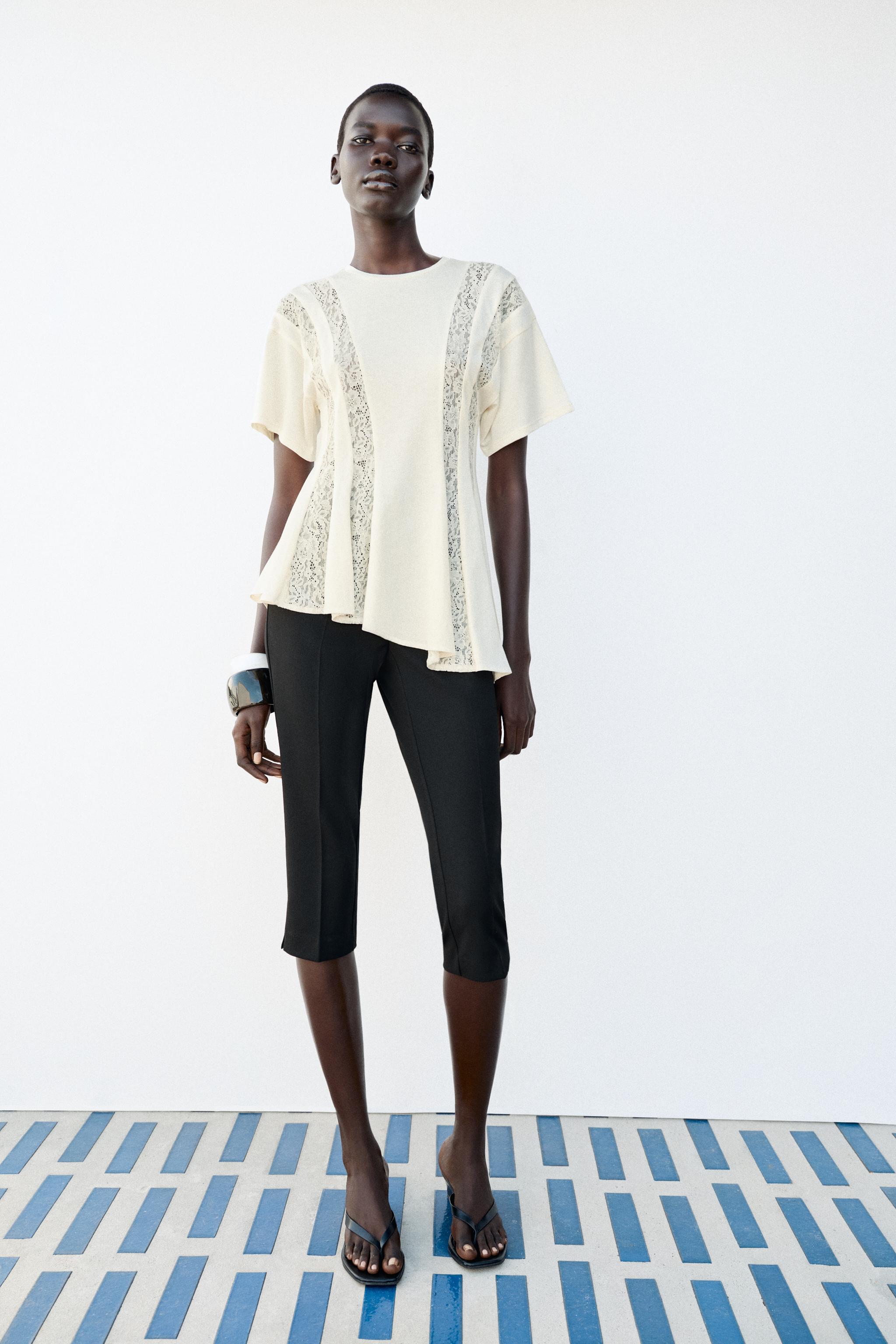 Женские футболки Zara LACE COMBINATION T-SHIRT