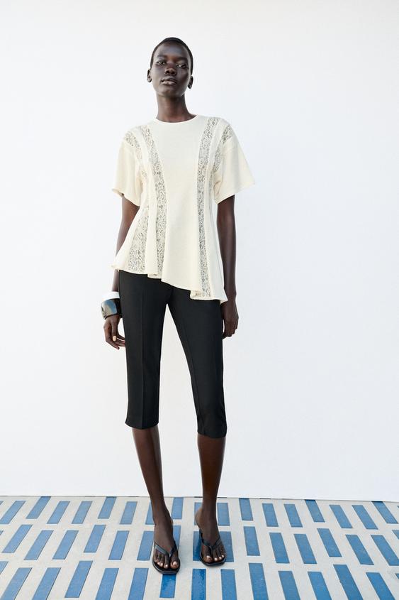 CAMISETA COMBINADA ENCAJE - Crema de Zara - Imagen 0