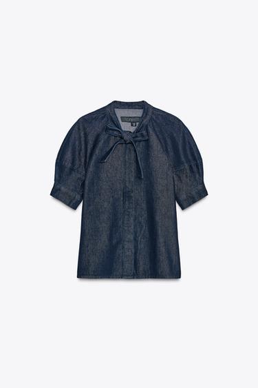 ZW COLLECTION DENIM SHIRT WITH TIES - Blue by Zara - Image 4