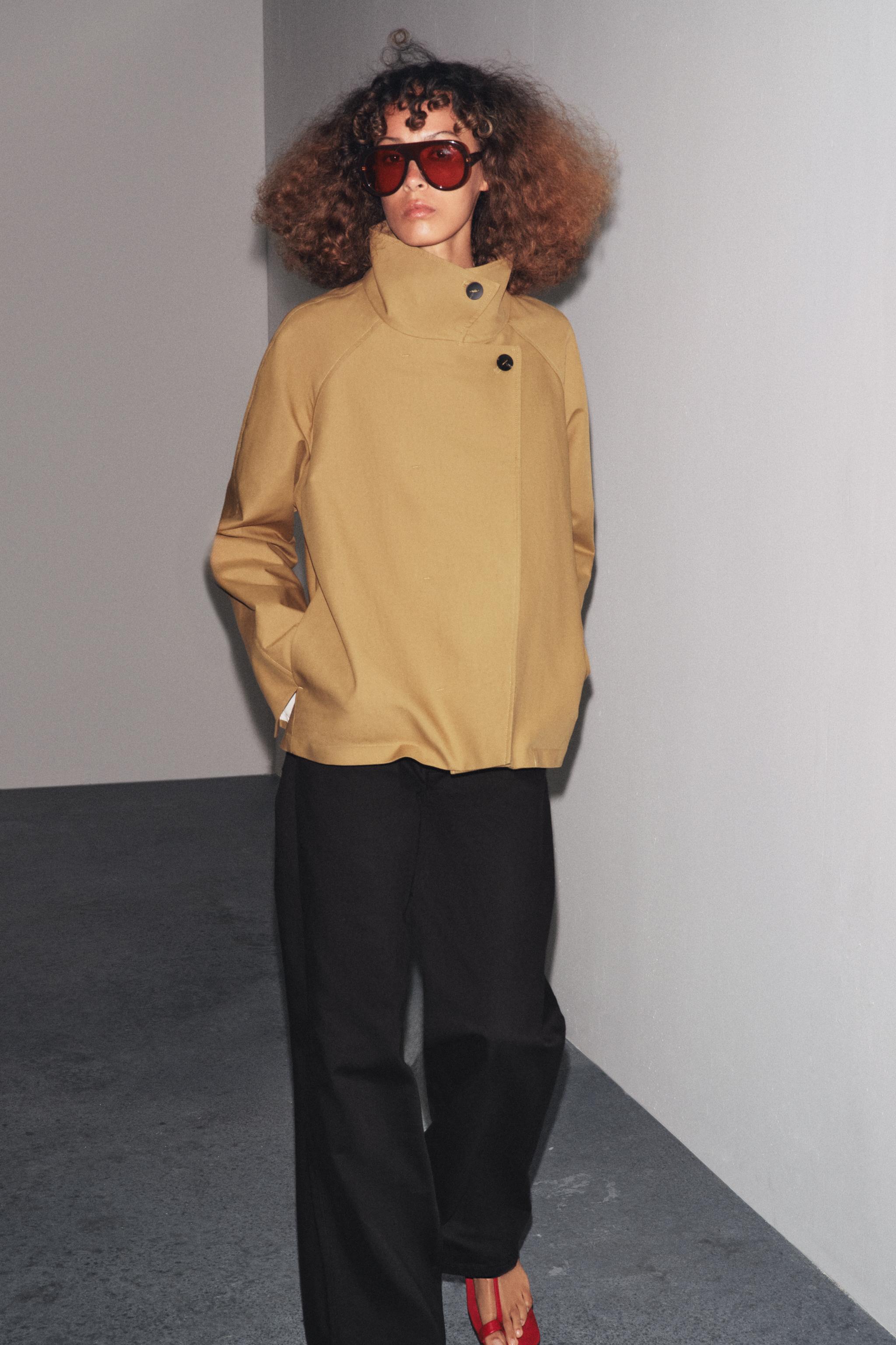 ZARA チェスターコート ベルト付き キャメル 美品] ZARA チェスターコート 女優襟 キャメル M ウール混 ベルト付