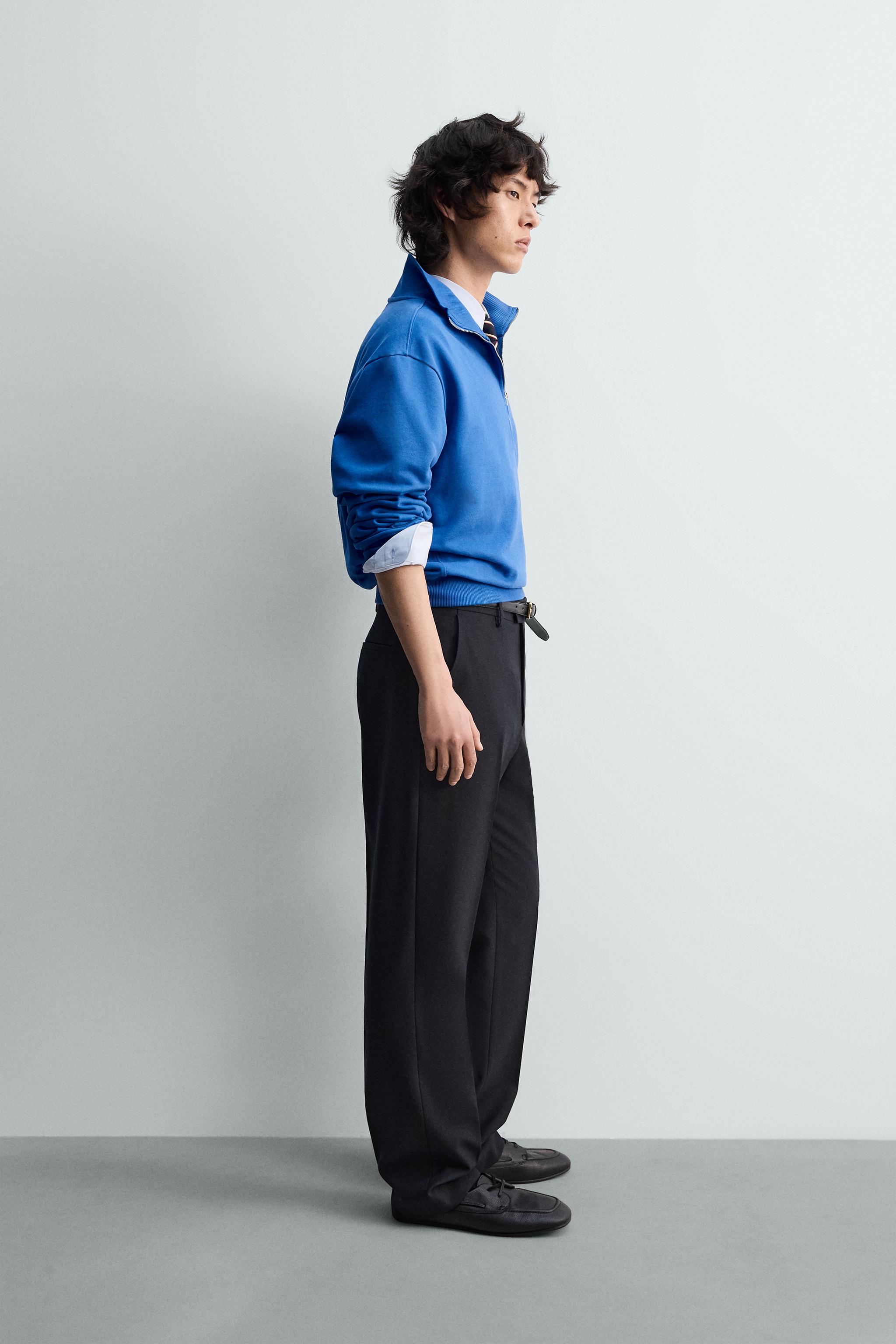 REGULAR FIT QUARTER-ZIP SWEATSHIRT - Blue | ZARA United States