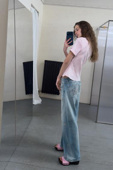 JEAN TRF WIDE LEG STRASS TAILLE BASSE - Bleu de Zara - Image 2