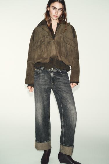 BOMBER OVERSIZE EFFET DAIM À CAPUCHE - Kaki de Zara - Image 4