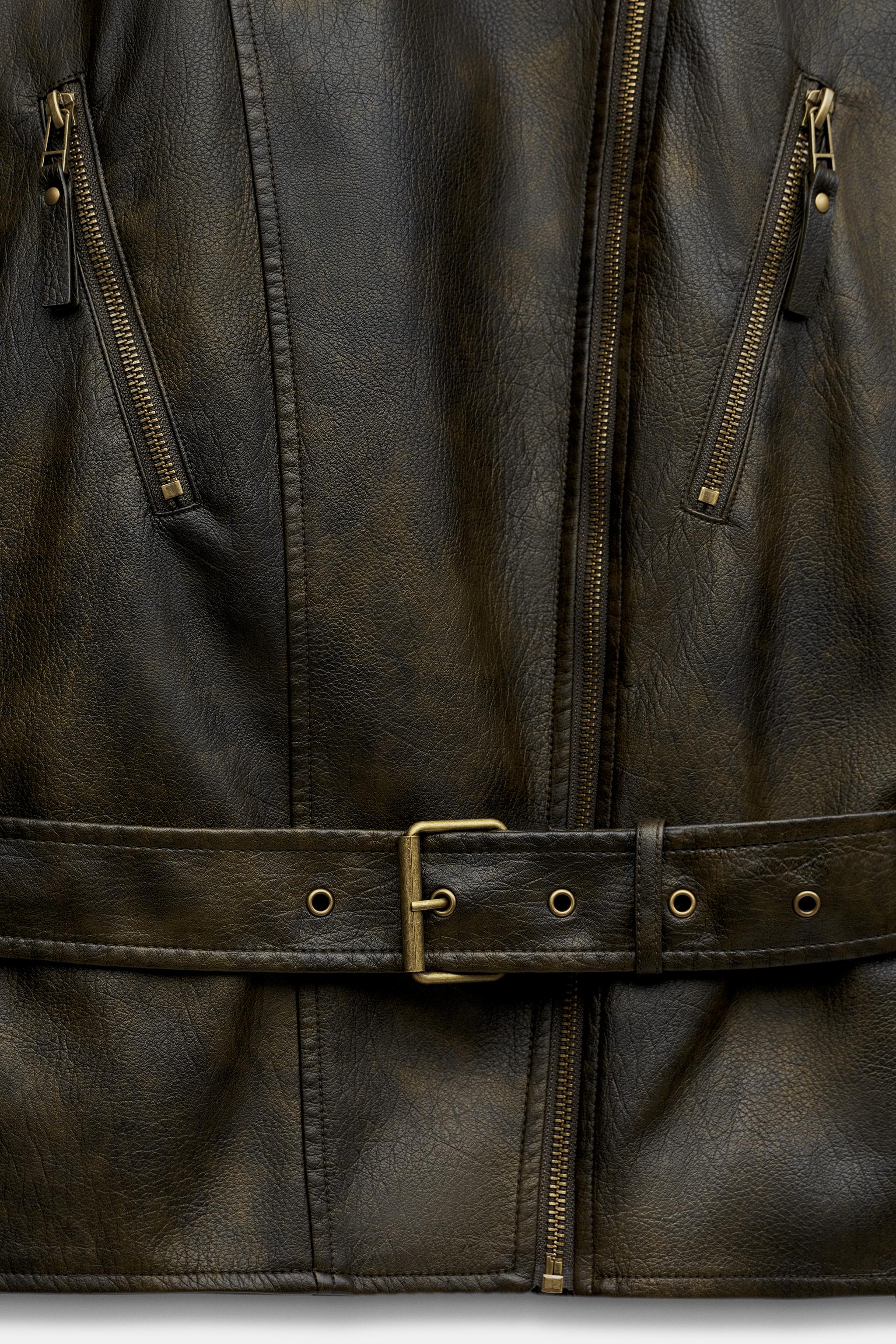 BELTED FAUX LEATHER JACKET