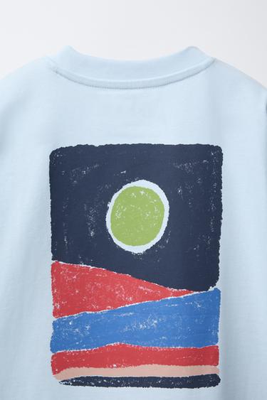 T-SHIRT IMPRIMÉ ET BRODÉ - Bleu ciel de Zara - Image 3