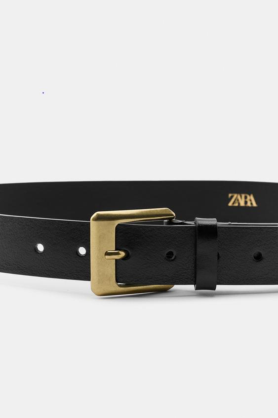 CEINTURE 100% CUIR À BOUCLE CARRÉE - Noir de Zara - Image 2