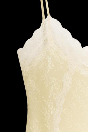 ZW COLLECTION JACQUARD LACE TOP - Pastel yellow by Zara