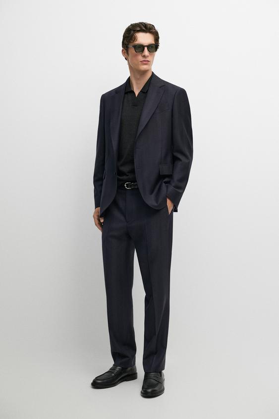 Zara Herringbone suit pants - Navy blue - Image 0