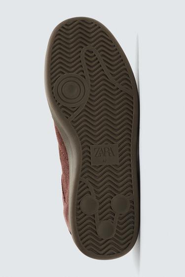CONTRAST SOLE LEATHER TRAINERS - Burgundy Red by Zara - Image 3