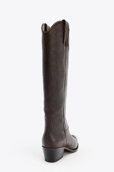 LEATHER KNEE-HIGH BOOTS - Brown by Zara - Image 5