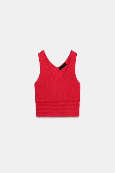 KNIT V-NECK TOP - Intense coral by Zara