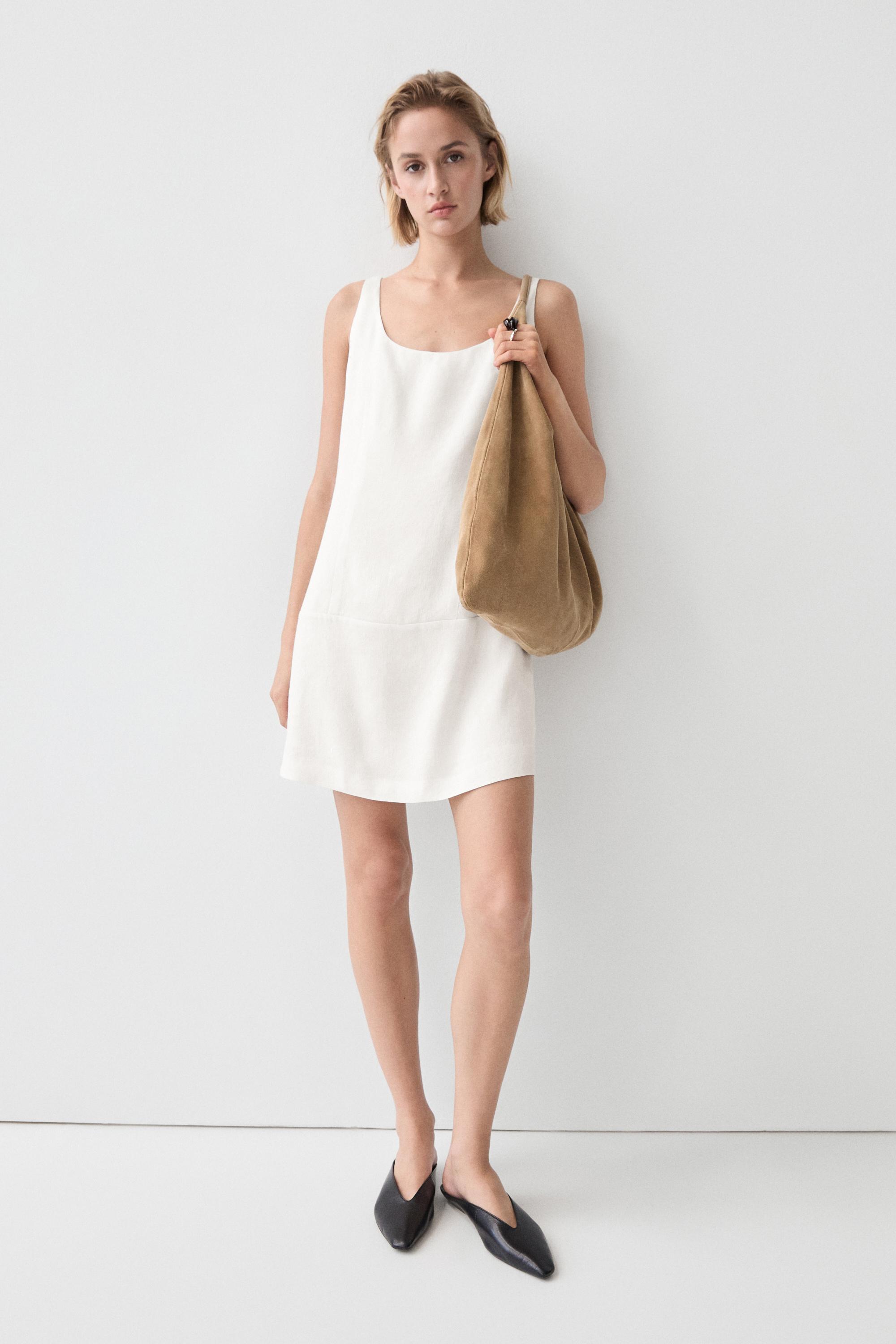 Flowing linen short dress — White