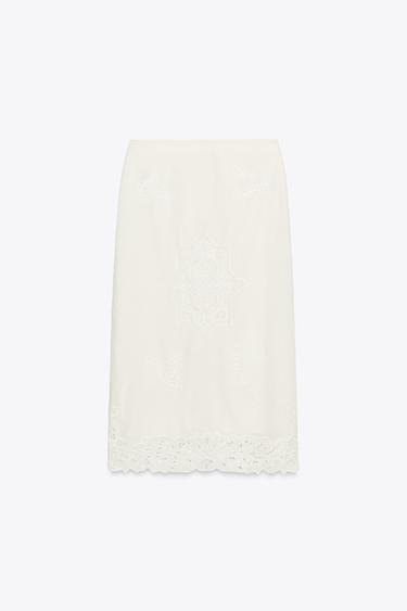 JUPE BRODERIES AJOURÉES ZW COLLECTION - Blanc de Zara