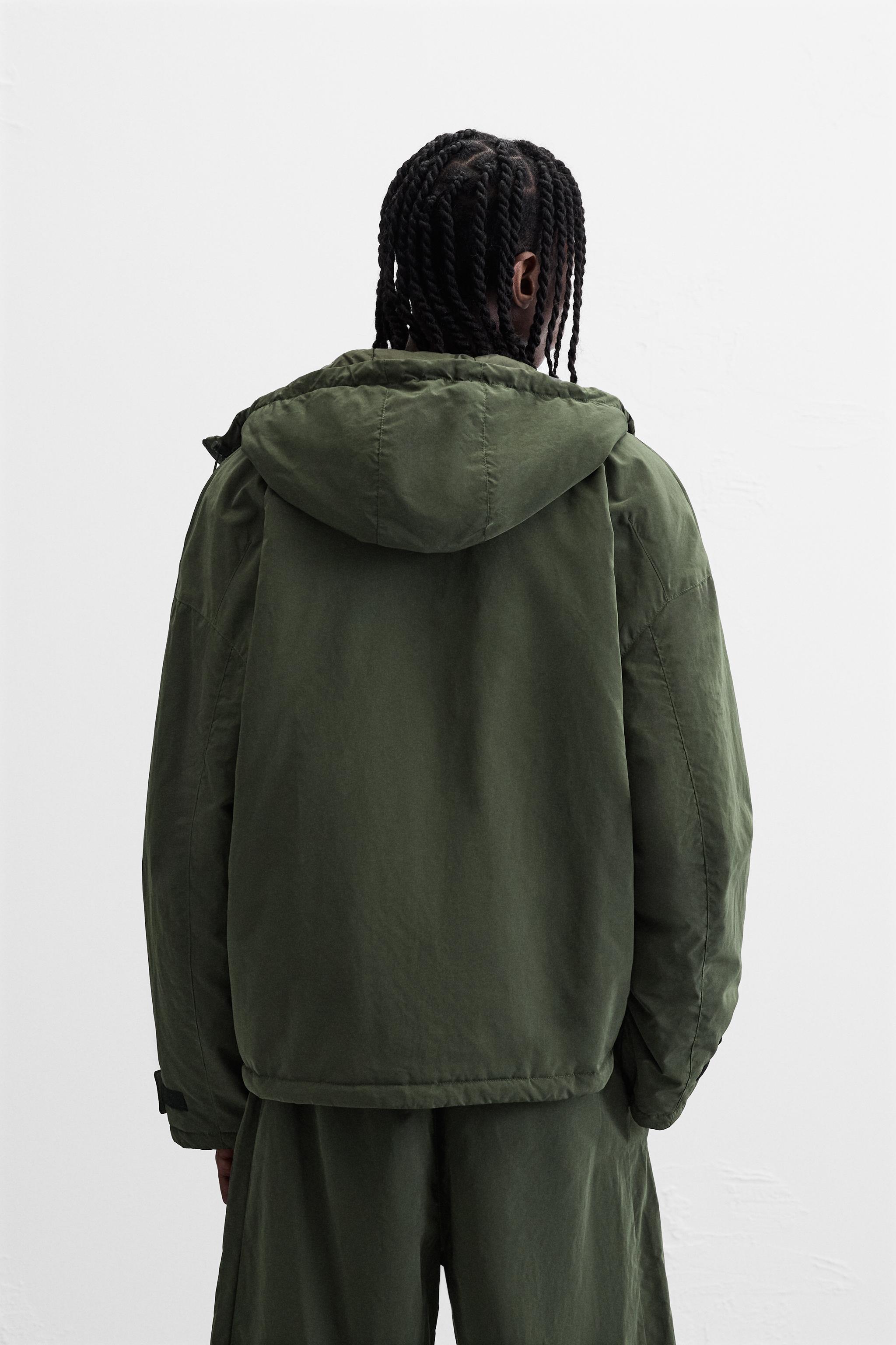 WATER REPELLENT HOODED JACKET Green ZARA Australia