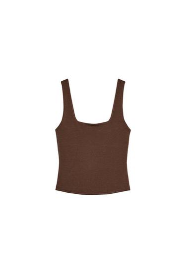 CAMISETA DE DECOTE QUADRADO - Marrom da Zara
