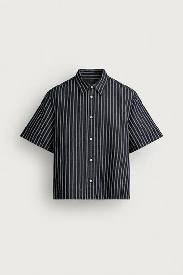 CAMISA DENIM RELAXED FIT RAYAS - Índigo de Zara