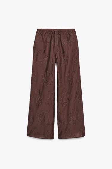 PANTALON PYJAMA BRODÉ ZW COLLECTION - Marron de Zara - Image 5