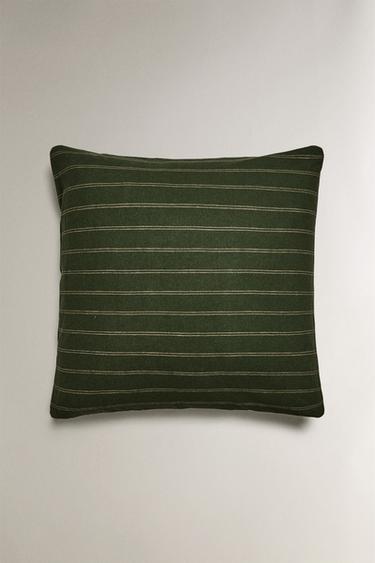 STRIPED COTTON AND LINEN CHRISTMAS PILLOWCASE - Green by Zara - Image 1