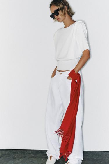 Zara SHOULDER PAD KNIT TOP - White