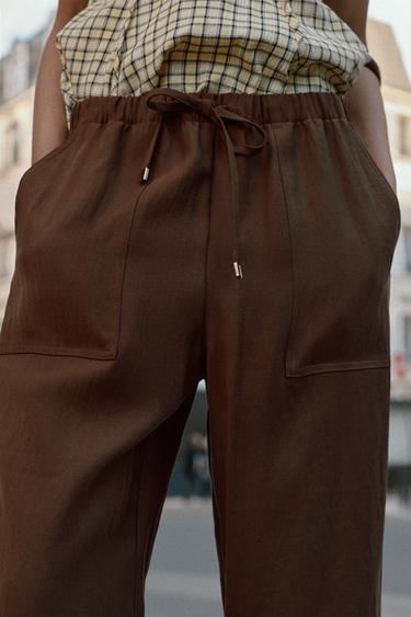 PANTALON À TAILLE ÉLASTIQUE - Marron de Zara - Image 4
