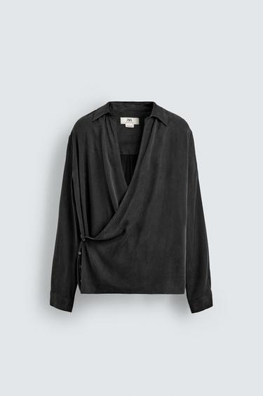 FLOWING WRAP SHIRT - Black by Zara
