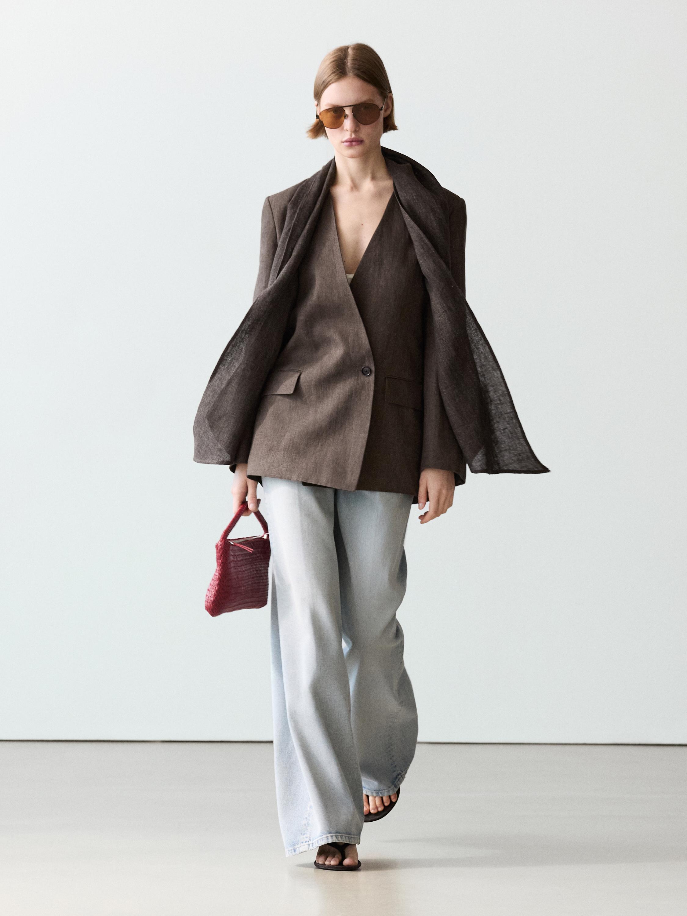 100% linen melange scarf blazer