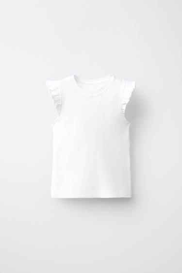 CAMISETA RIB VOLANTES - Blanco de Zara - Imagen 0