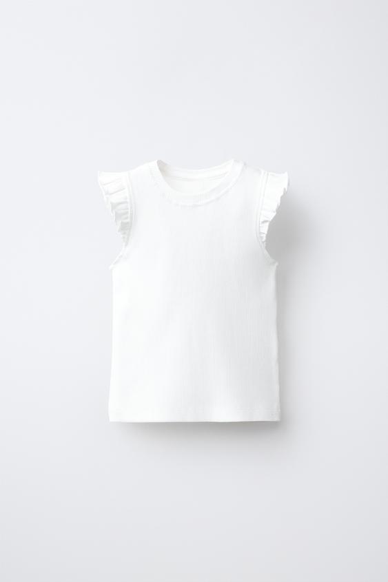 CAMISETA RIB VOLANTES - Blanco de Zara - Imagen 0