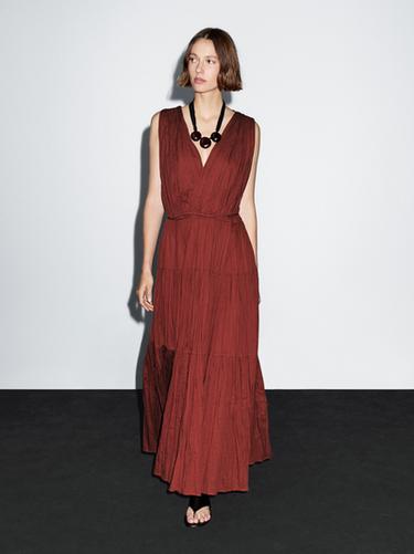 Vestido largo plisado 100% algodón - Teja de Zara - Imagen 0