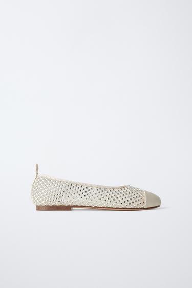 GLITTER BALLERINA SHOES WITH TOECAP - Ecru White by Zara