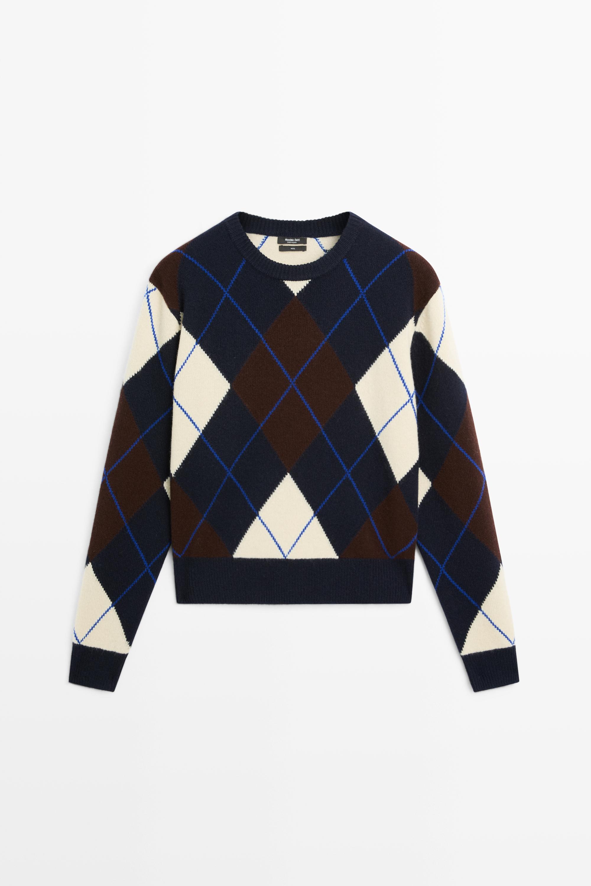 Pull en maille 100 % laine à motif losanges