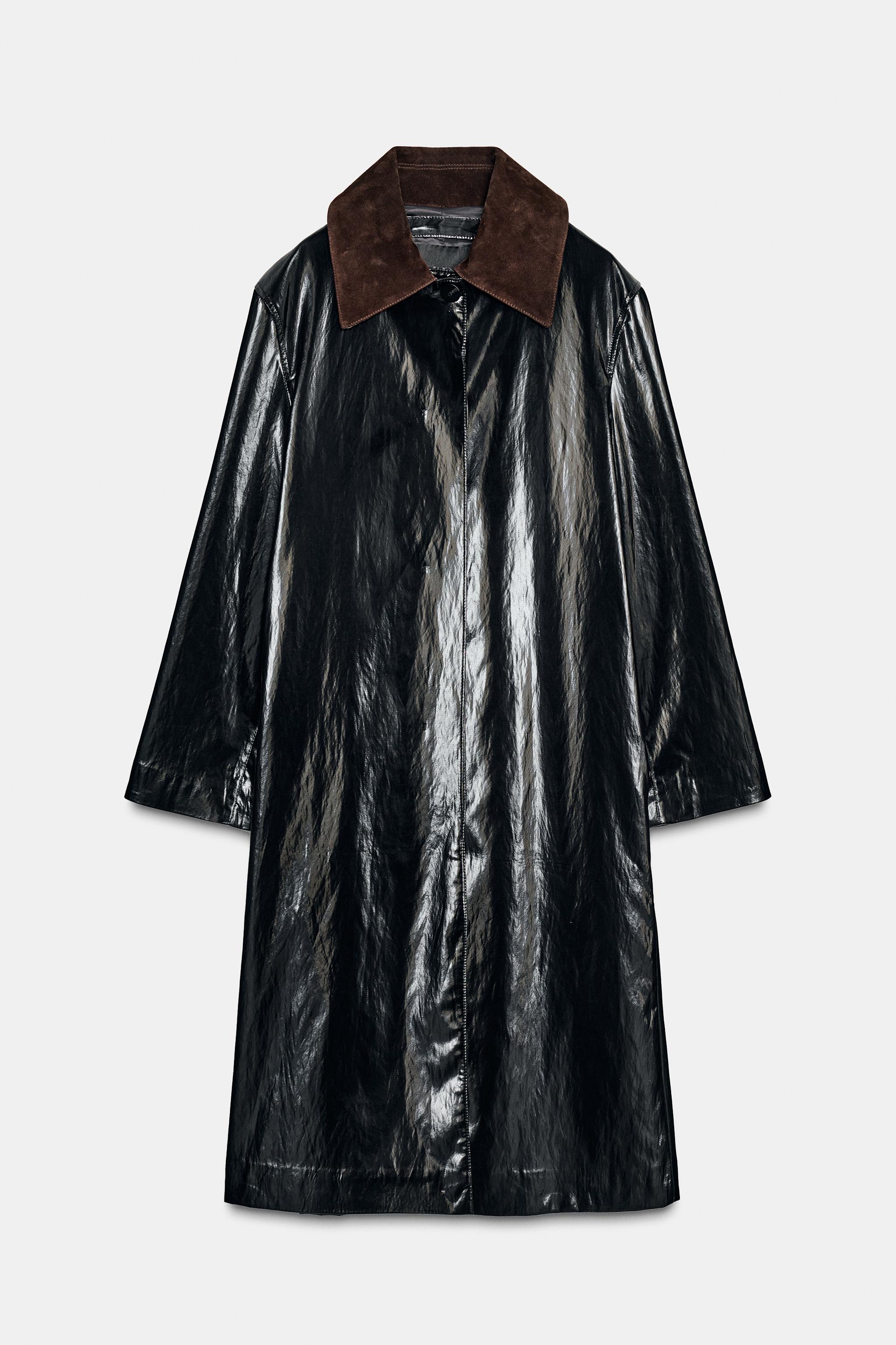CONTRAST COLLAR SHINY TRENCH COAT ZW COLLECTION LIMITED EDITION
