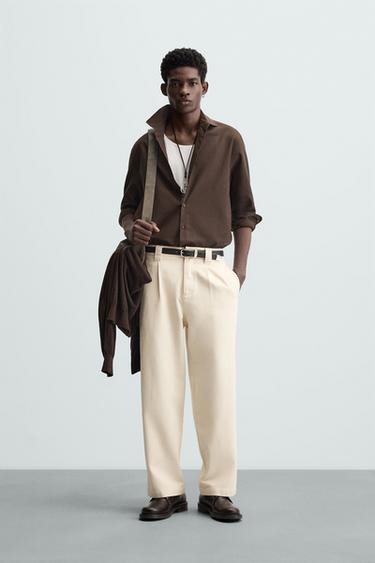 STRAIGHT-LEG PLEATED TROUSERS - Ecru by Zara - Image 0