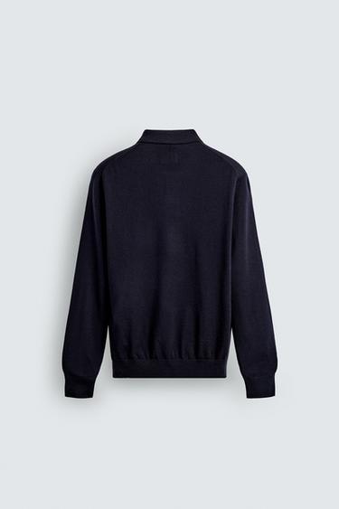 POLO EN MAILLE REGULAR FIT MÉLANGE DE LAINE - Bleu marine de Zara - Image 1